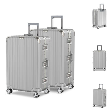 Voyagoux® AEON - 2-Piece Aluminum Suitcase Set - Silver | M / L