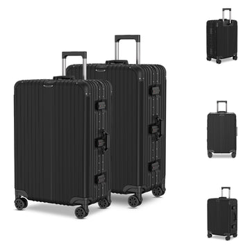 Voyagoux® AEON - 2-Piece Aluminum Suitcase Set - Black | M / L