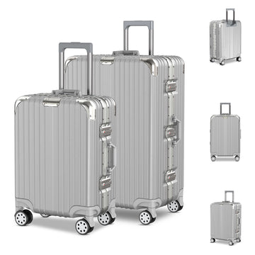 Voyagoux® AEON - 2-Piece Aluminum Suitcase Set - Silver | S/L