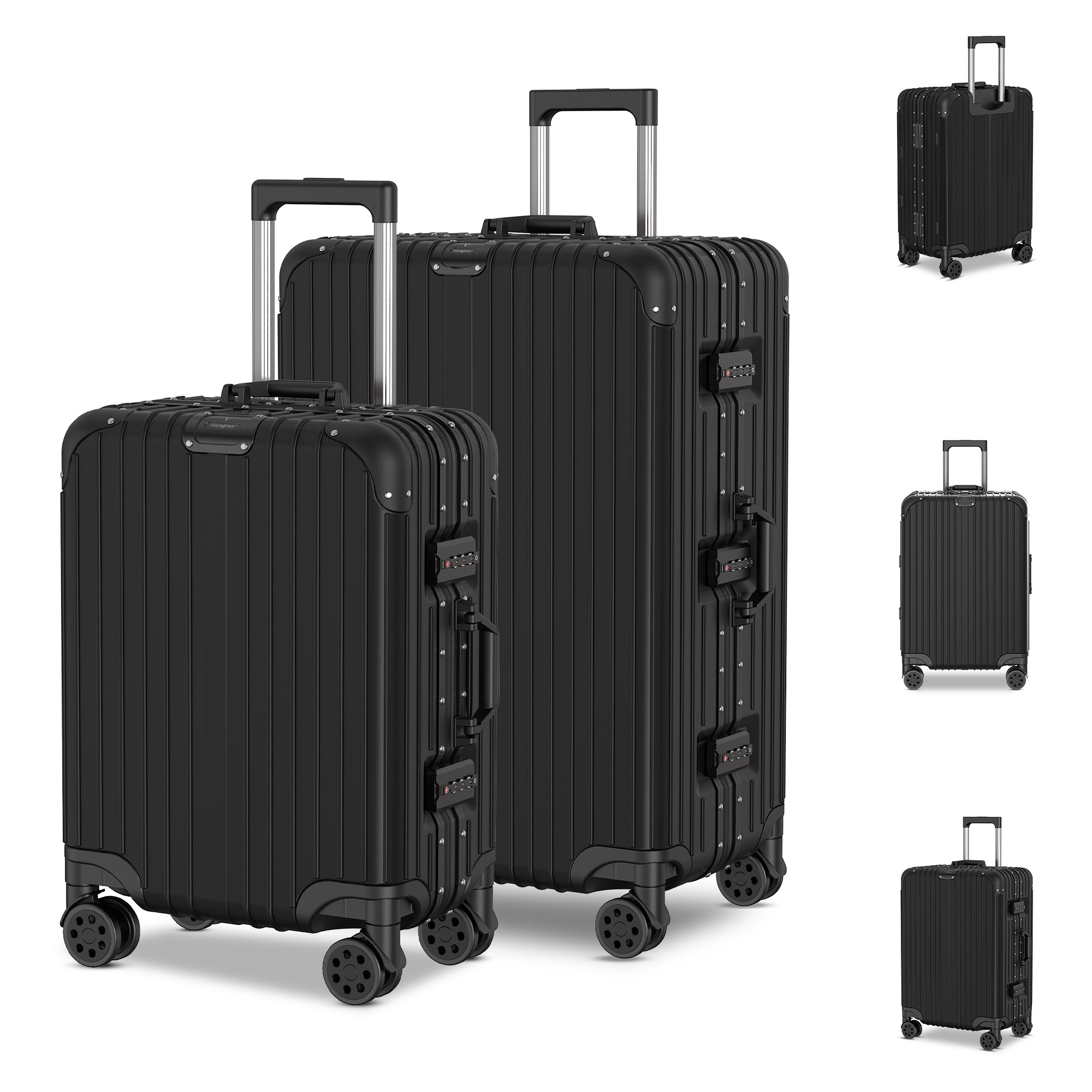 Voyagoux® AEON - 2-Piece Aluminum Suitcase Set - Black | S / L