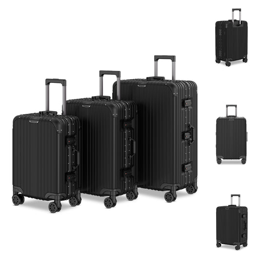 Voyagoux® AEON - 3-Piece Aluminum Suitcase Set - Black | S / M / L