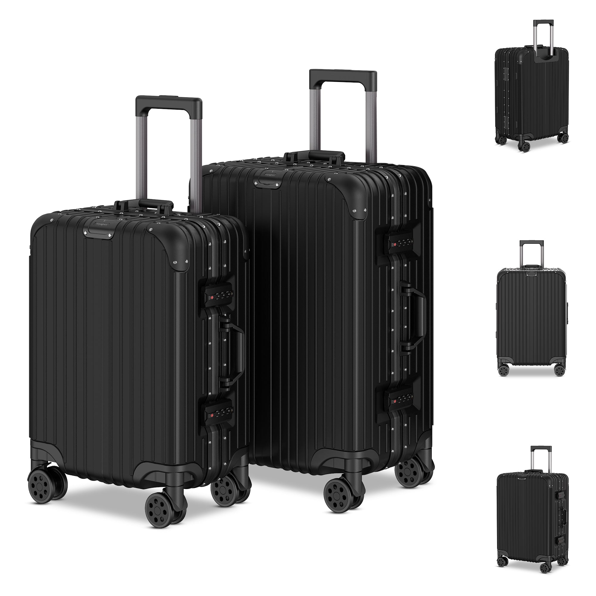 Voyagoux® AEON - 2-Piece Aluminum Suitcase Set - Black | S / M