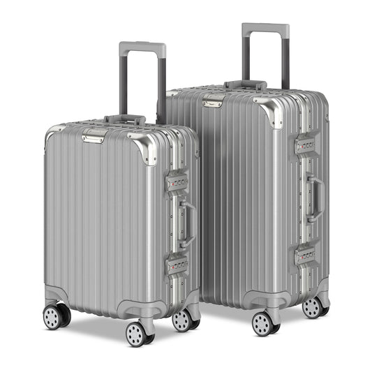 Voyagoux® AEON - 2-Piece Aluminum Suitcase Set - Silver | S/M