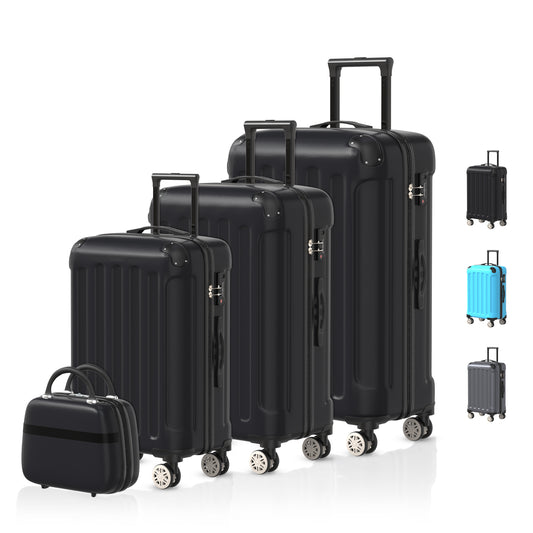 VOYAGOUX - Durable 4 Piece ABS Travel Suitcase Set - Black - L / M / S / XS