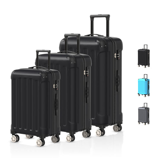 VOYAGOUX - 3 Piece Durable ABS Travel Suitcase Set - Black - L / M / S