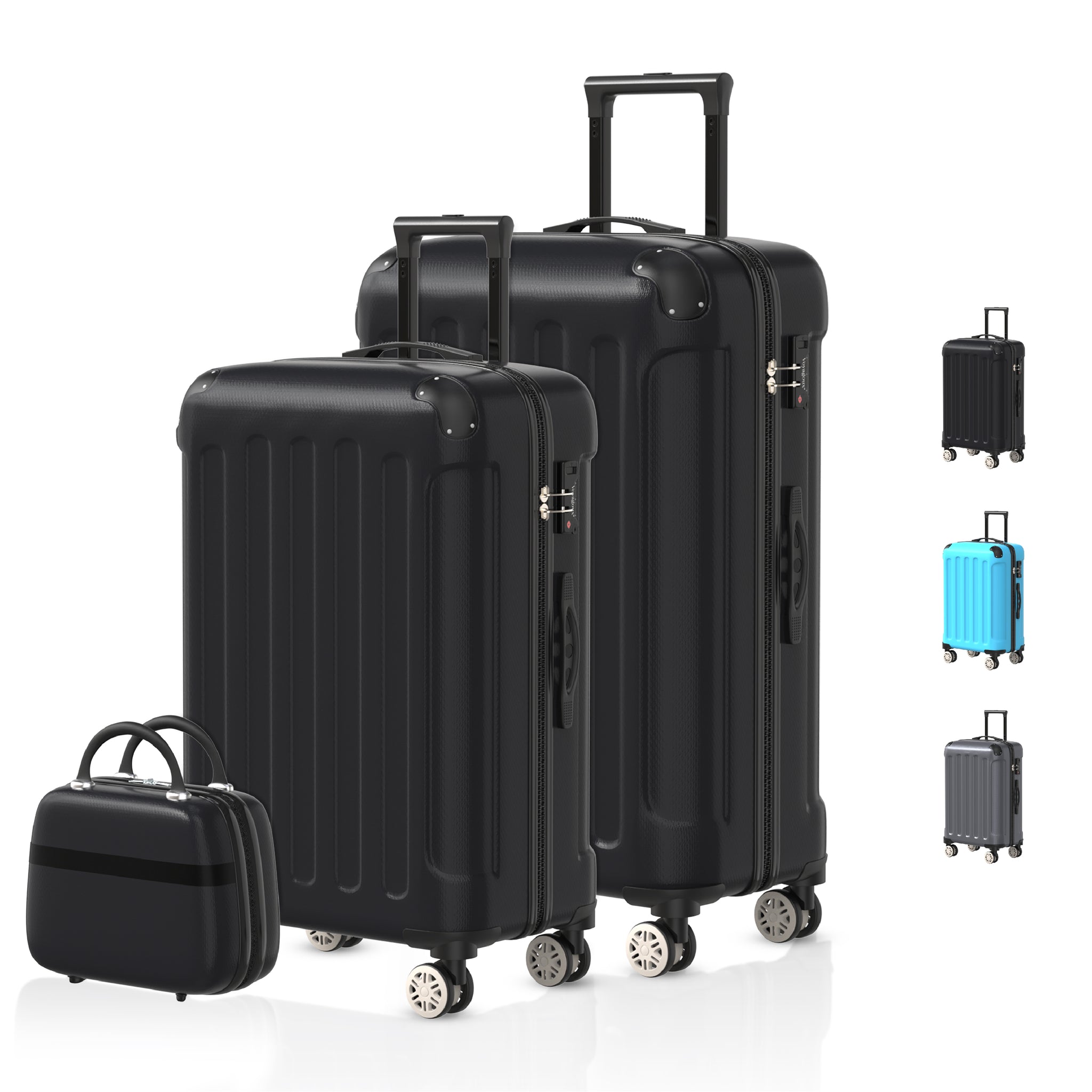 VOYAGOUX - 3-Piece Durable ABS Travel Suitcase Set - Black - XS / M / L