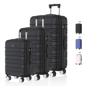 Voyagoux® AVALON - Travel suitcase set - Suitcases - 3 pieces - Travel suitcase with wheels - Black - TSASlot 