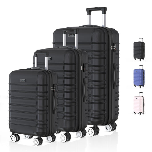 Voyagoux® AVALON - Reiskoffer set - Koffers - 3 stuks - Reiskoffer met wielen - Zwart - TSASlot