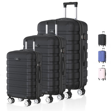 Voyagoux® REVELATION - Reiskoffer set - Koffers - 3 stuks - Reiskoffer met wielen - Zwart- TSA Slot