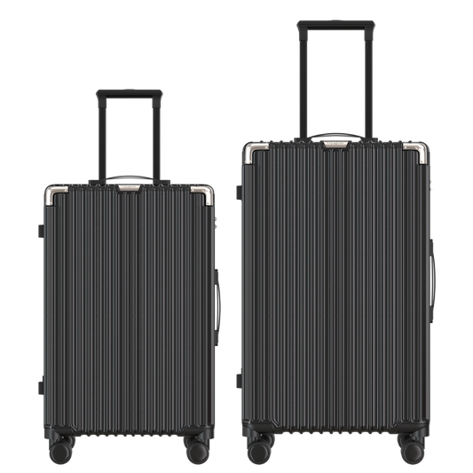 Voyagoux® CLASSIC - 2-delige Duurzame Reiskoffer Set - Zwart | M / L