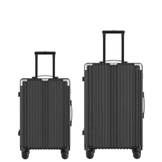 Voyagoux® CLASSIC - 2-delige Duurzame Reiskoffer Set - Zwart | S / M