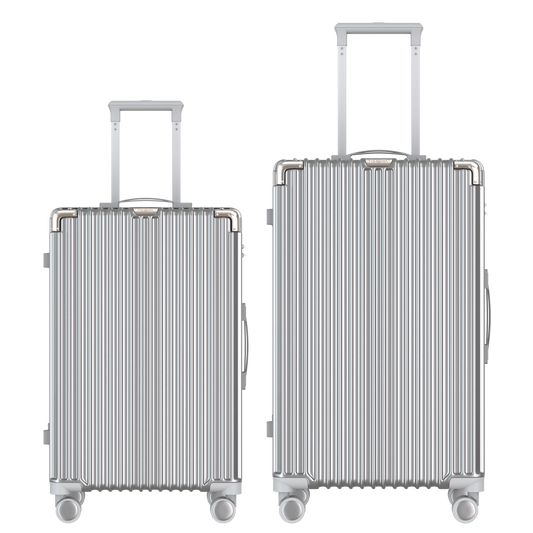 Voyagoux® CLASSIC - 2-delige Duurzame Reiskoffer Set - Zilver | M / L