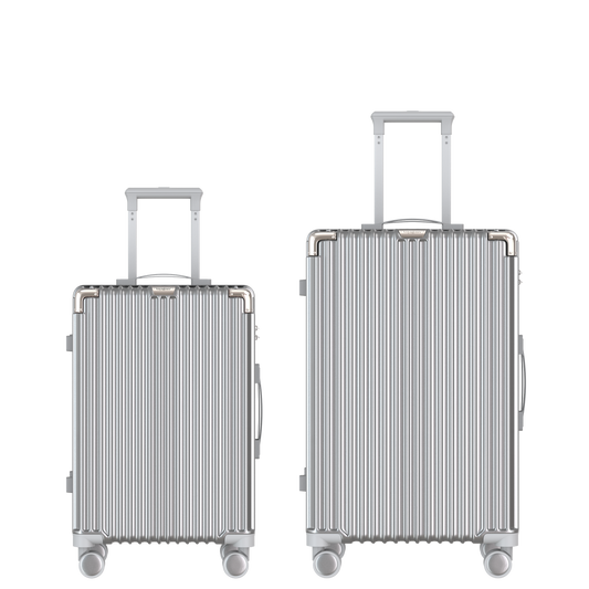 Voyagoux® CLASSIC - 2-delige Duurzame Reiskoffer Set - Zilver | S / M