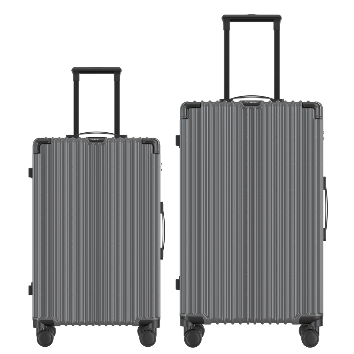 Voyagoux® CLASSIC - 2-delige Duurzame Reiskoffer Set - Donkergrijs | M / L