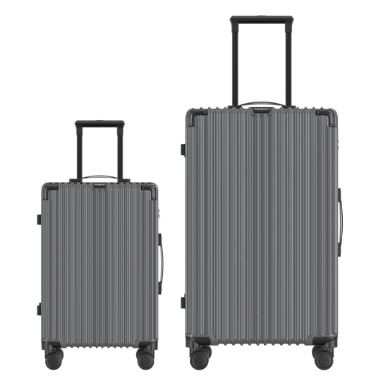 Voyagoux® CLASSIC - 2-delige Duurzame Reiskoffer Set - Donkergrijs | S / L