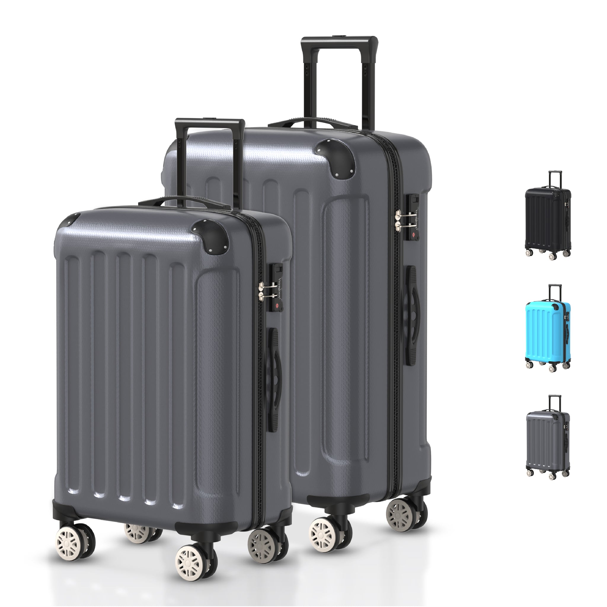 VOYAGOUX - 3 Piece Durable ABS Travel Suitcase Set - Dark Gray - L / M / S