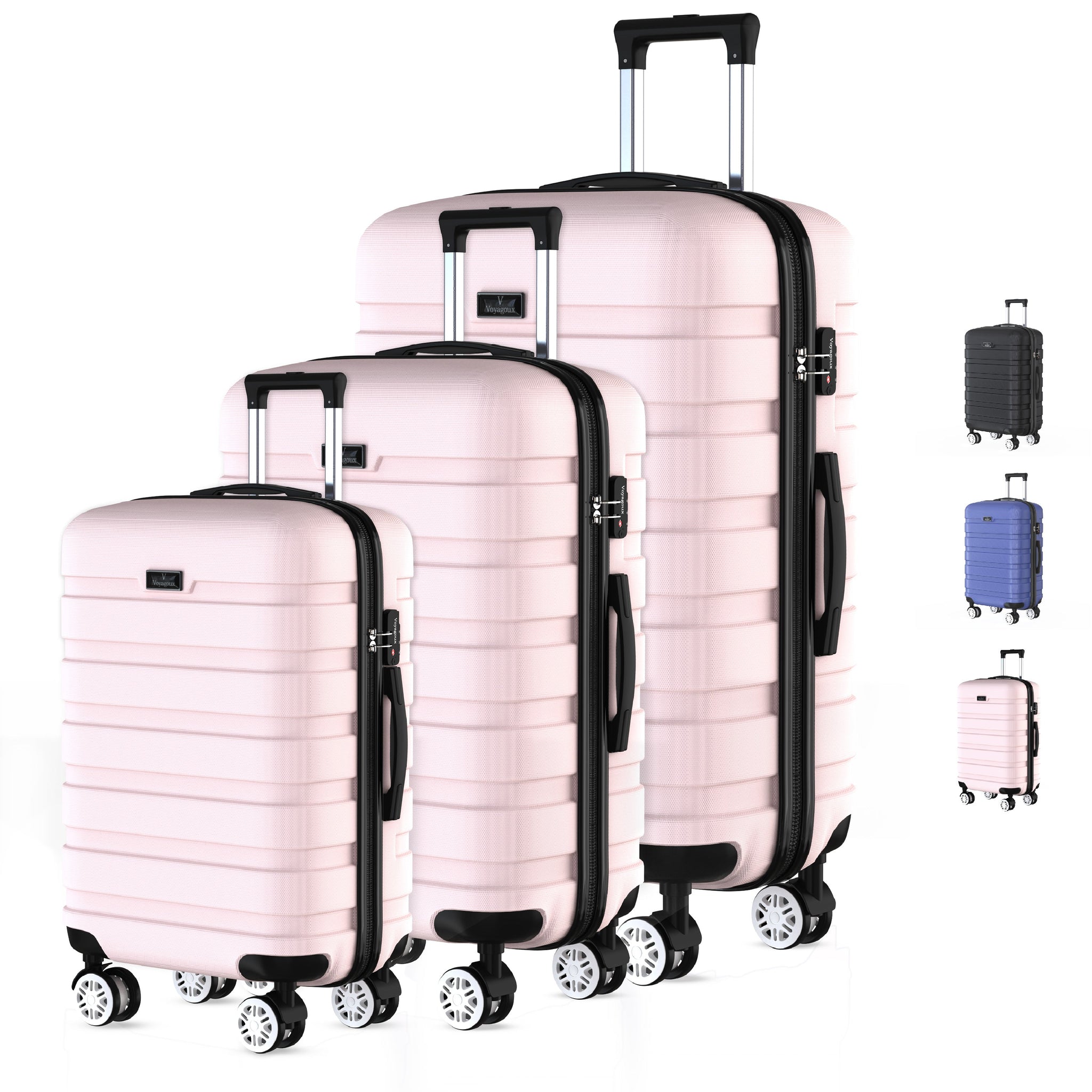 Voyagoux® REVELATION - Reiskoffer set - Koffers - 3 stuks - Reiskoffer met wielen -Lichtroze - TSA Slot