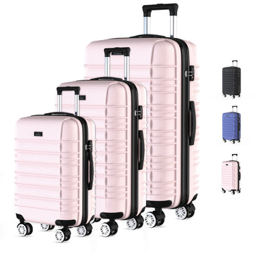 Voyagoux® AVALON - Reiskoffer set - Koffers - 3 stuks - Reiskoffer met wielen - Lichtroze -TSA Slot