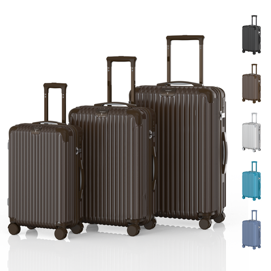 Voyagoux® ESSENTIALS - 3-piece Stylish Travel Suitcase Set - Dark Brown | S/M/L 