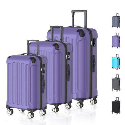 VOYAGOUX - 3-Piece Durable ABS Travel Suitcase Set - Purple - L / M / S