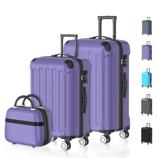 VOYAGOUX - 3-Piece Durable ABS Travel Suitcase Set - Purple - XS / S / M