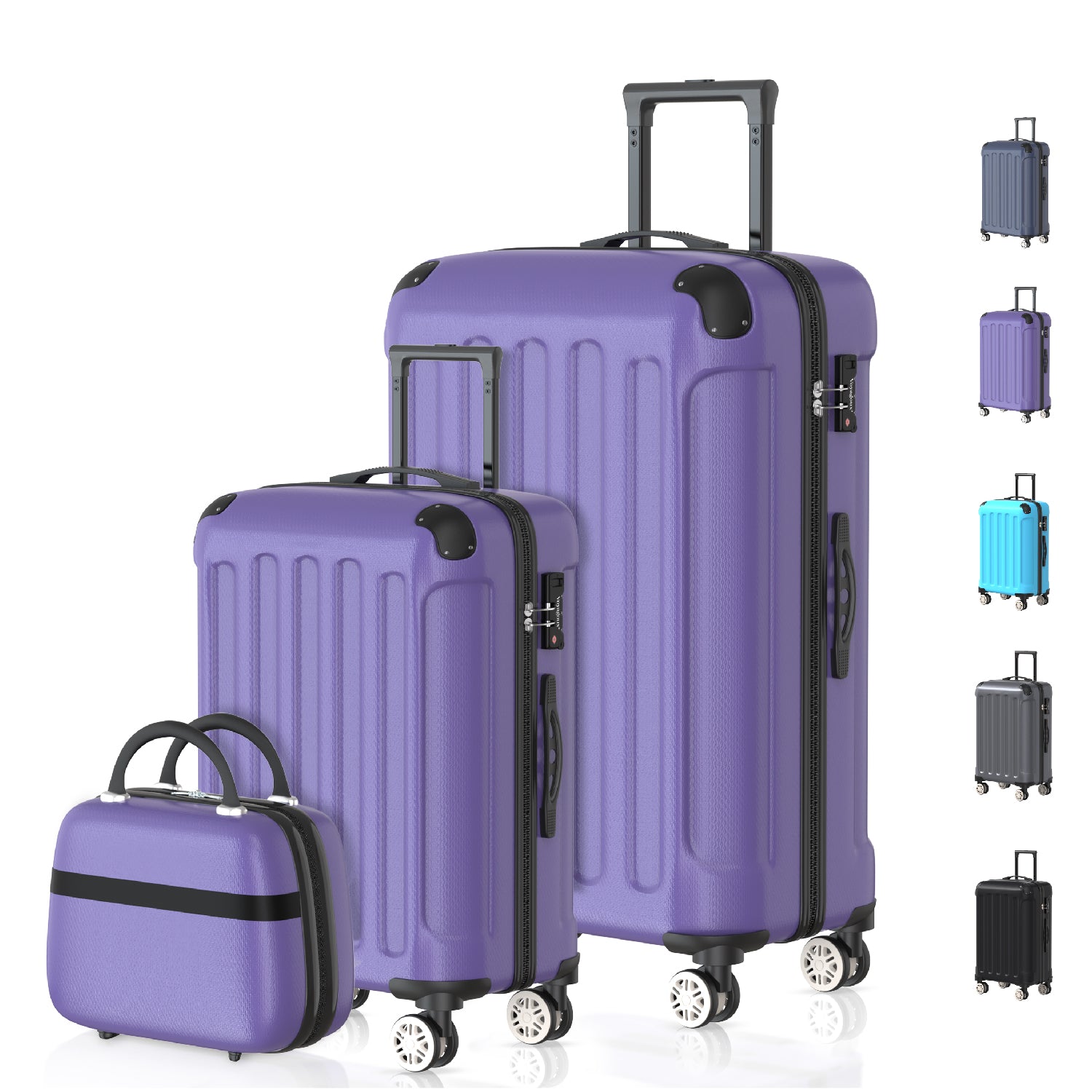 VOYAGOUX - 3-Piece Durable ABS Travel Suitcase Set - Purple - XS / S / L