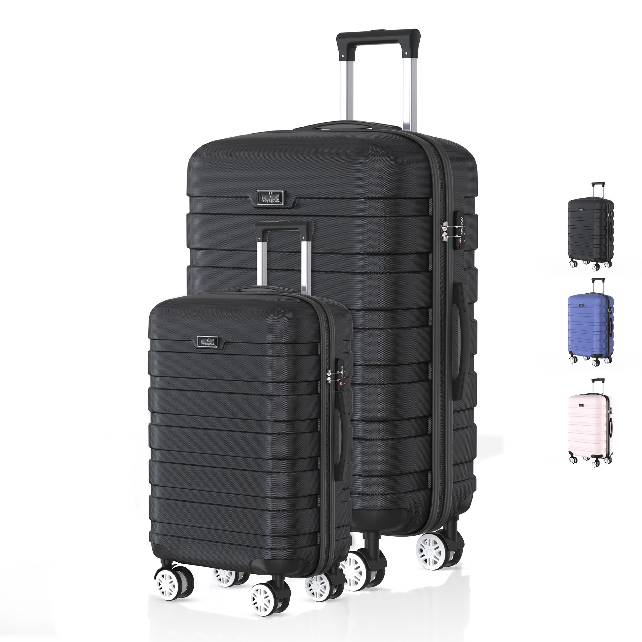 Voyagoux® REVELATION - Travel suitcase set S/L - Suitcases - 2 pieces - Travel suitcase with wheels -Black - TSA Lock 