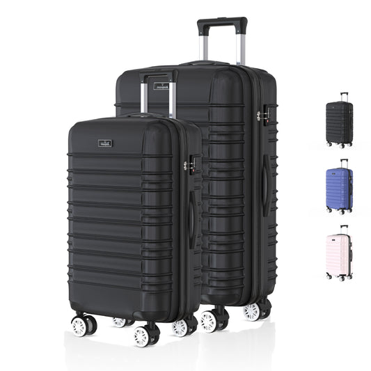 Voyagoux® AVALON - Reiskoffer set M/L - Koffers - 2 stuks - Reiskoffer met wielen - Zwart -TSA Slot