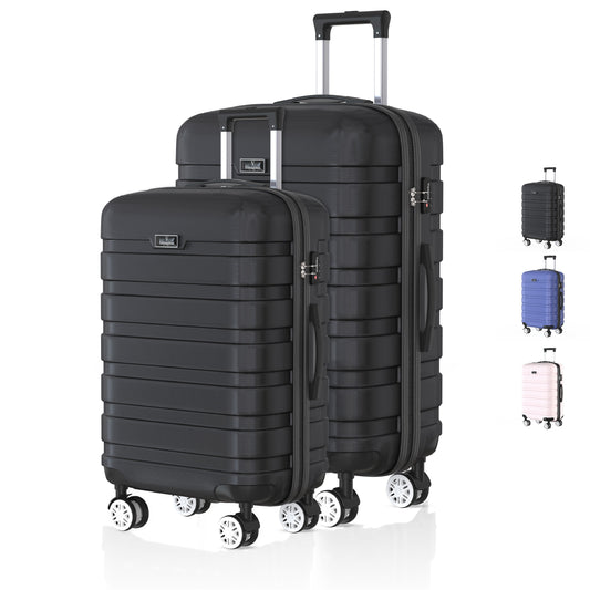 Voyagoux® REVELATION - Travel suitcase set M/L - Suitcases - 2 pieces - Travel suitcase with wheels -Black - TSA Lock