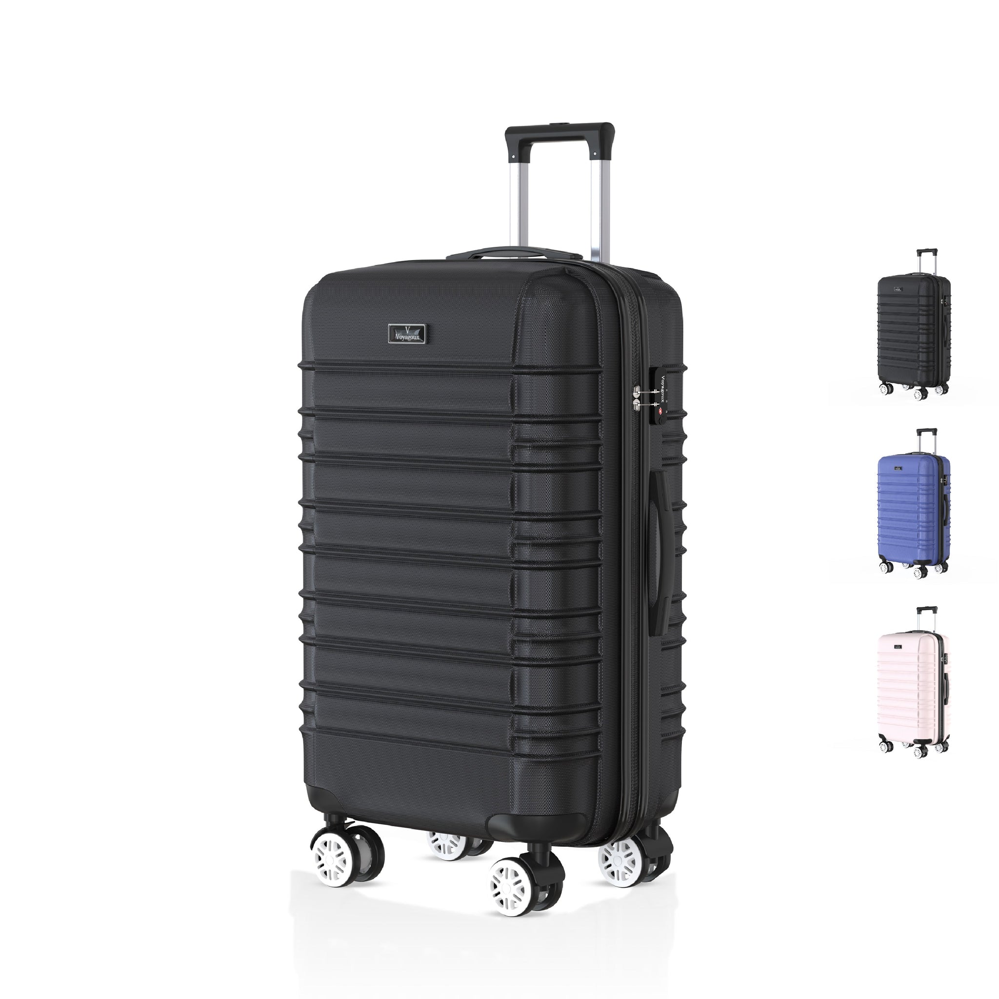 Voyagoux® AVALON - Travel suitcase Medium - 71L - Suitcases - Travel suitcase with wheels - Black -TSA Lock 