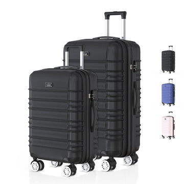 Voyagoux® AVALON - Reiskoffer set S/M - Koffers - 2 stuks - Reiskoffer met wielen - Zwart -TSA Slot