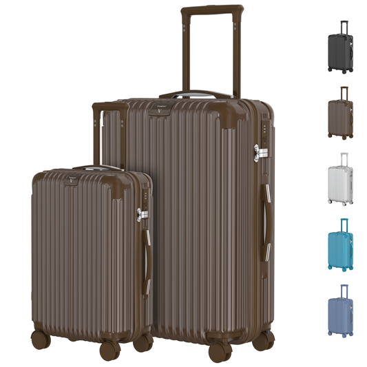 Voyagoux® ESSENTIALS - 2-delige Stijlvolle Reiskoffer Set - Donkerbruin | S / L