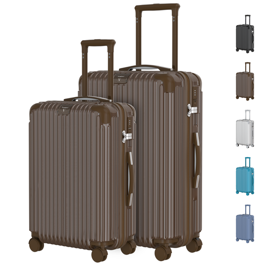 Voyagoux® ESSENTIALS - 2-delige Stijlvolle Reiskoffer Set - Donkerbruin | M / L