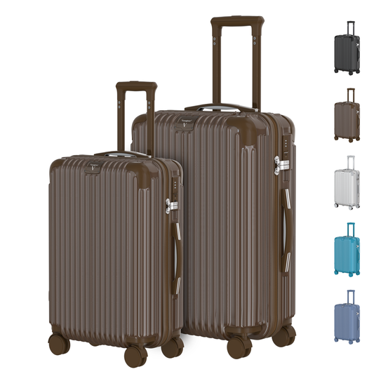 Voyagoux® ESSENTIALS - 2-piece Stylish Travel Suitcase Set - Dark Brown | S/M 