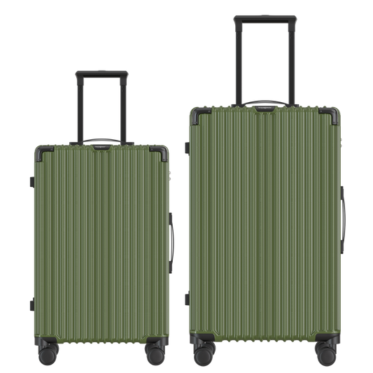 Voyagoux® CLASSIC - 2-delige Duurzame Reiskoffer Set - Olijfgroen | M / L