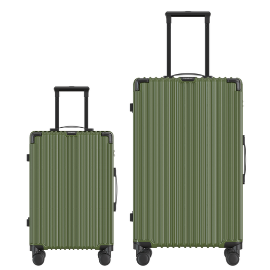 Voyagoux® CLASSIC - 2-delige Duurzame Reiskoffer Set - Olijfgroen | S / L