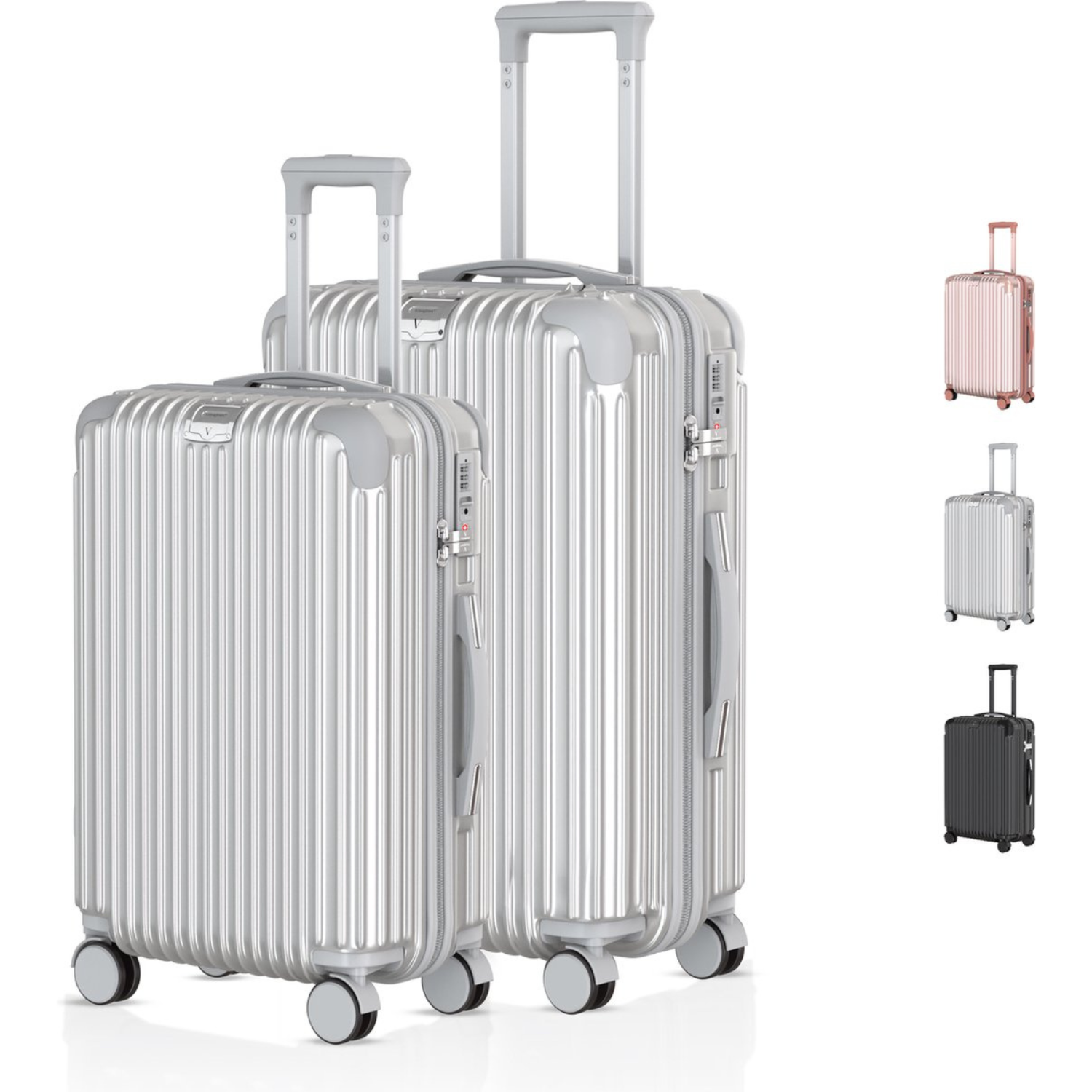 Voyagoux® ESSENTIALS - 2-delige Stijlvolle Reiskoffer Set - Zilver | S / M