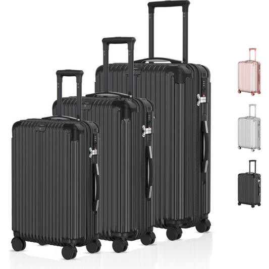 Voyagoux® Essentials - 3-piece Sustainable Travel Suitcase Set - Black - S / M / L