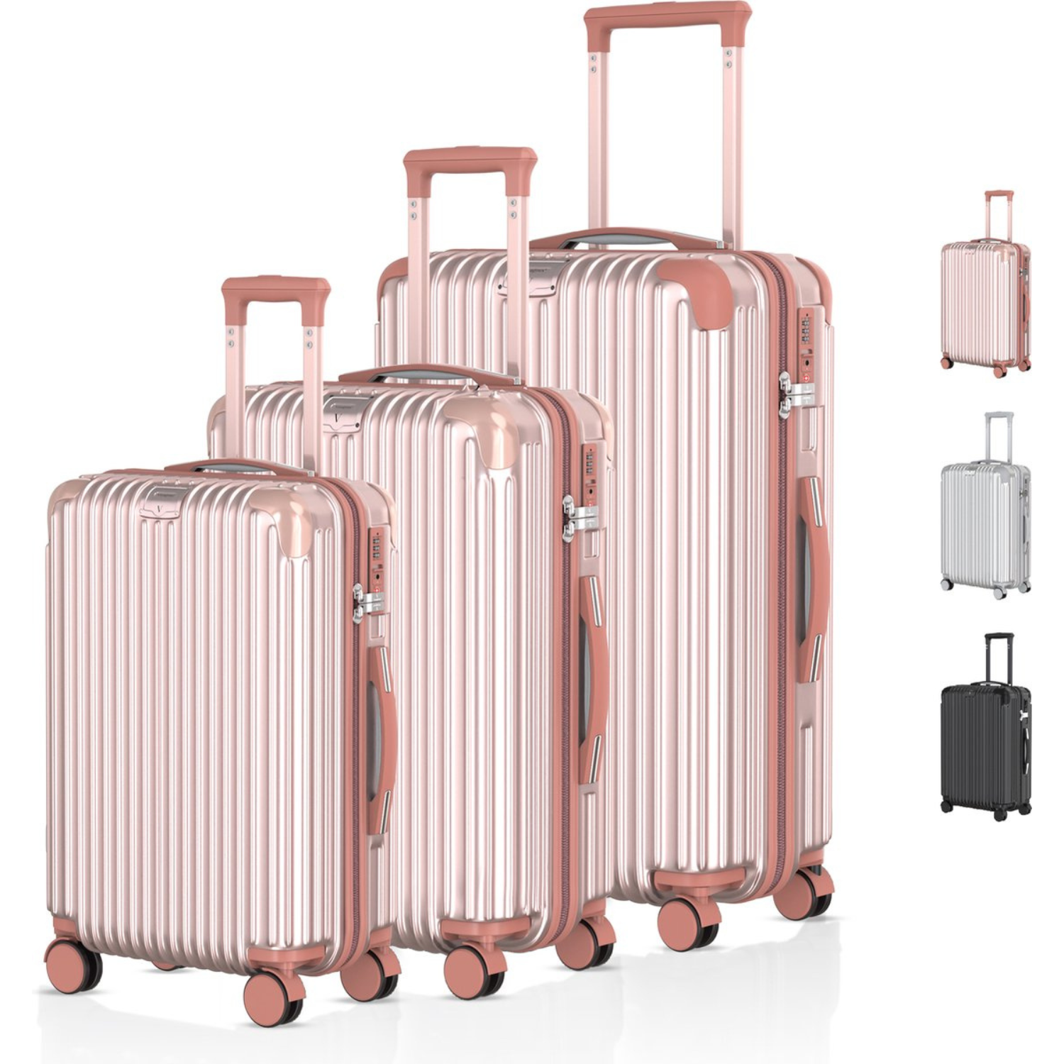 Voyagoux® Essentials - 3-delige Duurzame Reiskoffer Set - Rose Gold - S / M / L