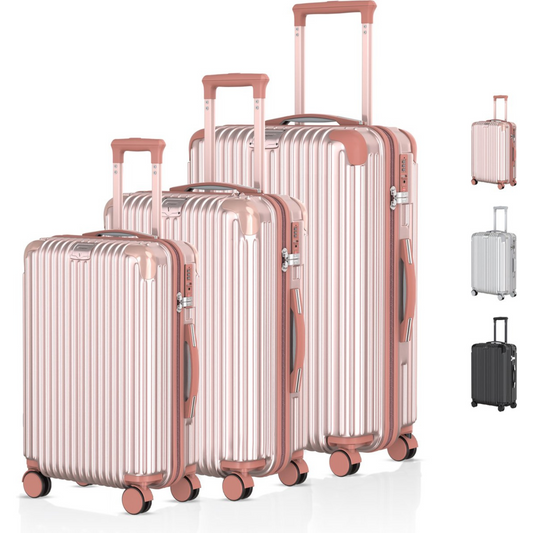 Voyagoux® Essentials - 3-Piece Sustainable Travel Suitcase Set - Rose Gold - S / M / L