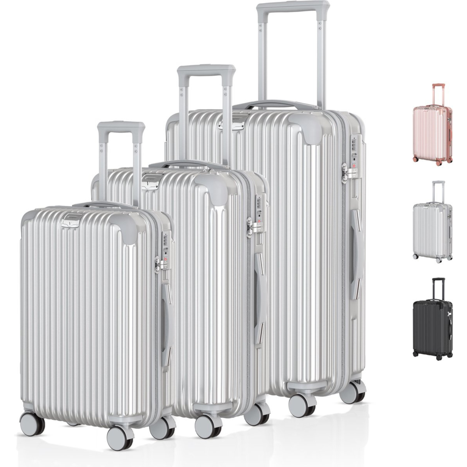 Voyagoux® Essentials - 3-piece Sustainable Travel Suitcase Set - Silver - S / M / L