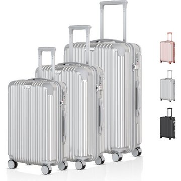 Voyagoux® Essentials - 3-delige Duurzame Reiskoffer Set - Zilver - S / M / L