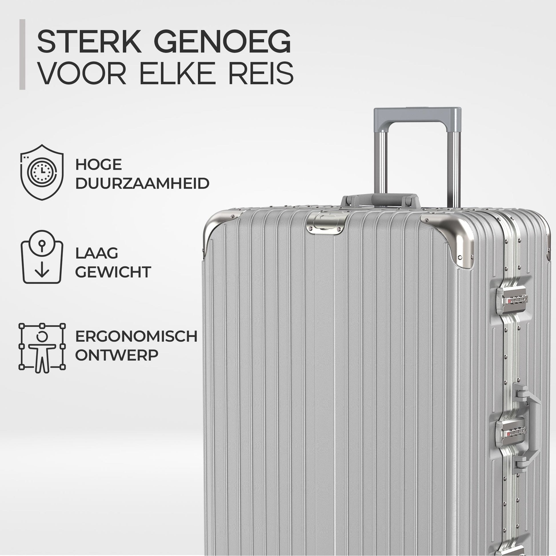 Voyagoux® AEON - 2 - delige Aluminium Reiskoffer Set - Zilver | M / L - Voyagoux