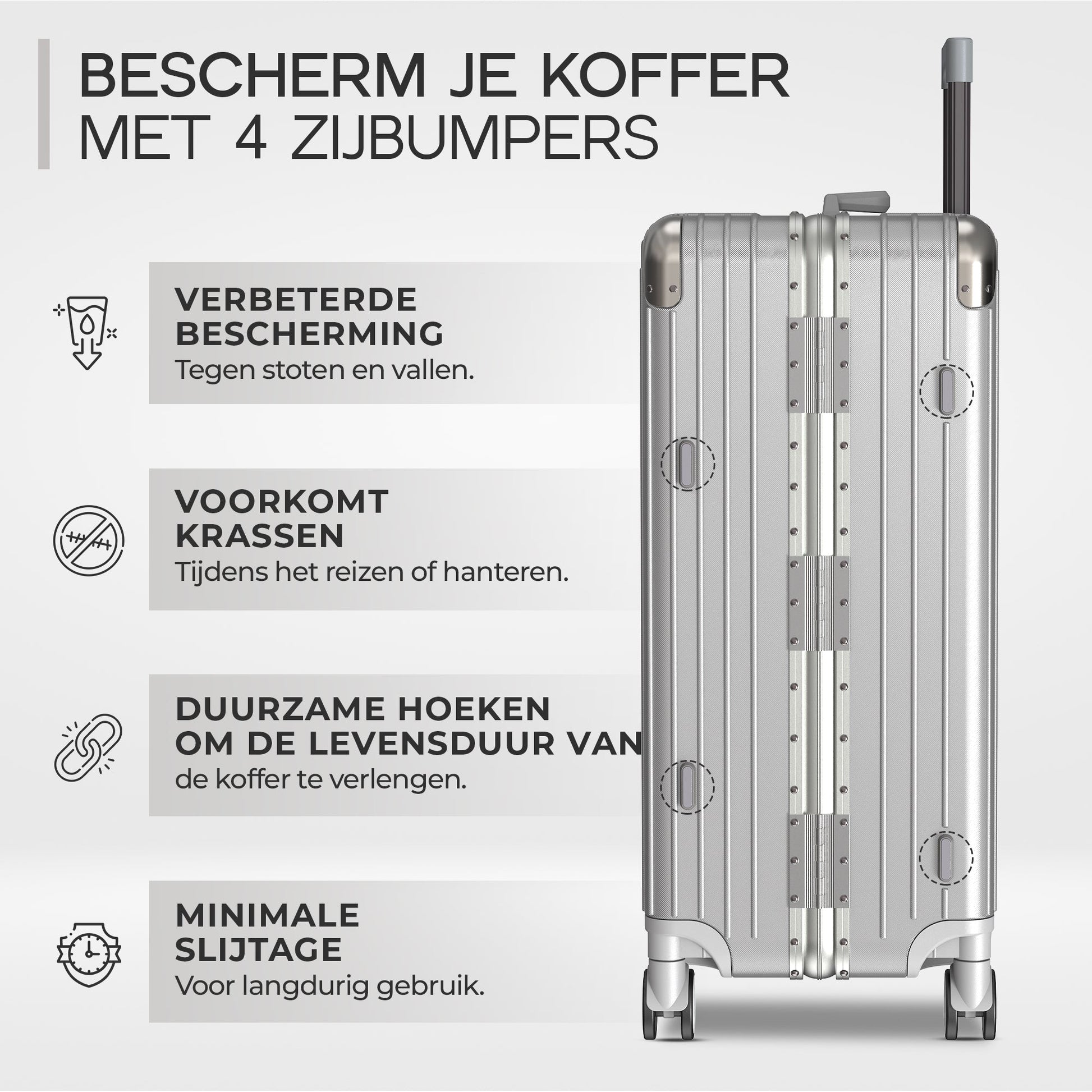 Voyagoux® AEON - 2 - delige Aluminium Reiskoffer Set - Zilver | M / L - Voyagoux