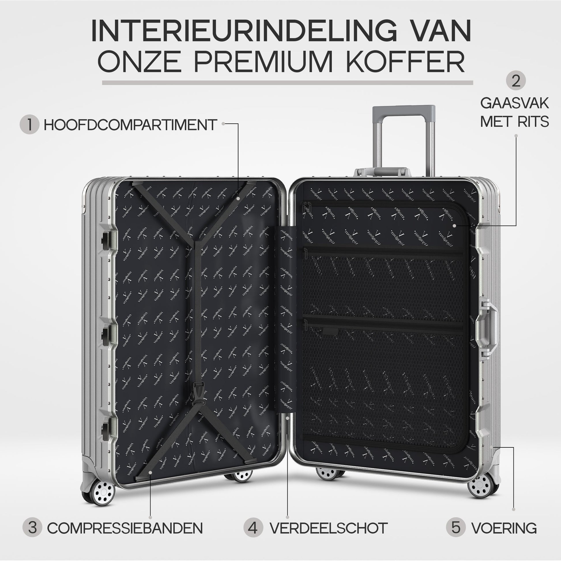 Voyagoux® AEON - 2 - delige Aluminium Reiskoffer Set - Zilver | M / L - Voyagoux