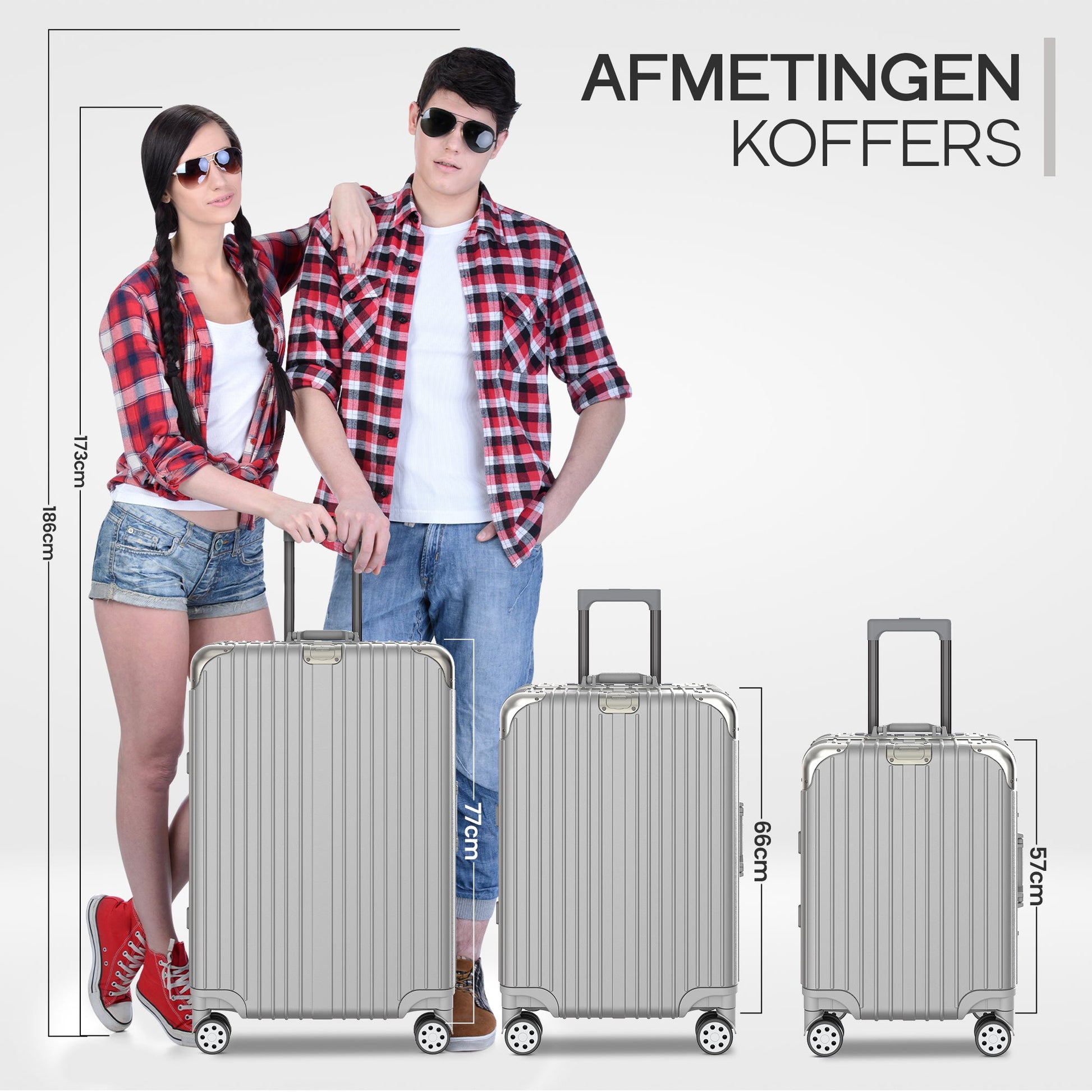 Voyagoux® AEON - 2 - delige Aluminium Reiskoffer Set - Zilver | M / L - Voyagoux