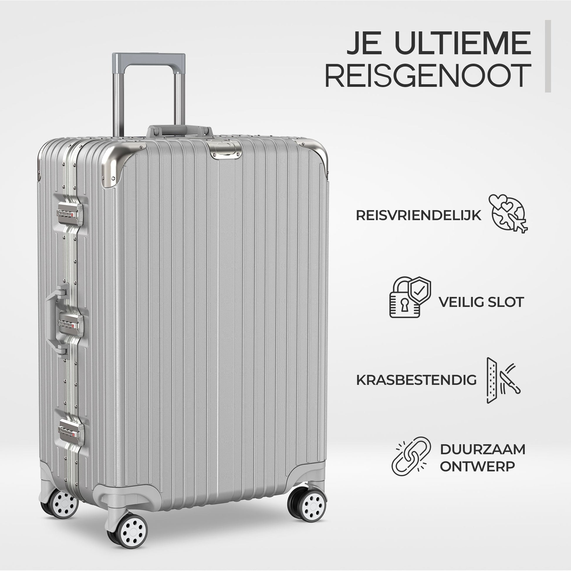 Voyagoux® AEON - 2 - delige Aluminium Reiskoffer Set - Zilver | M / L - Voyagoux