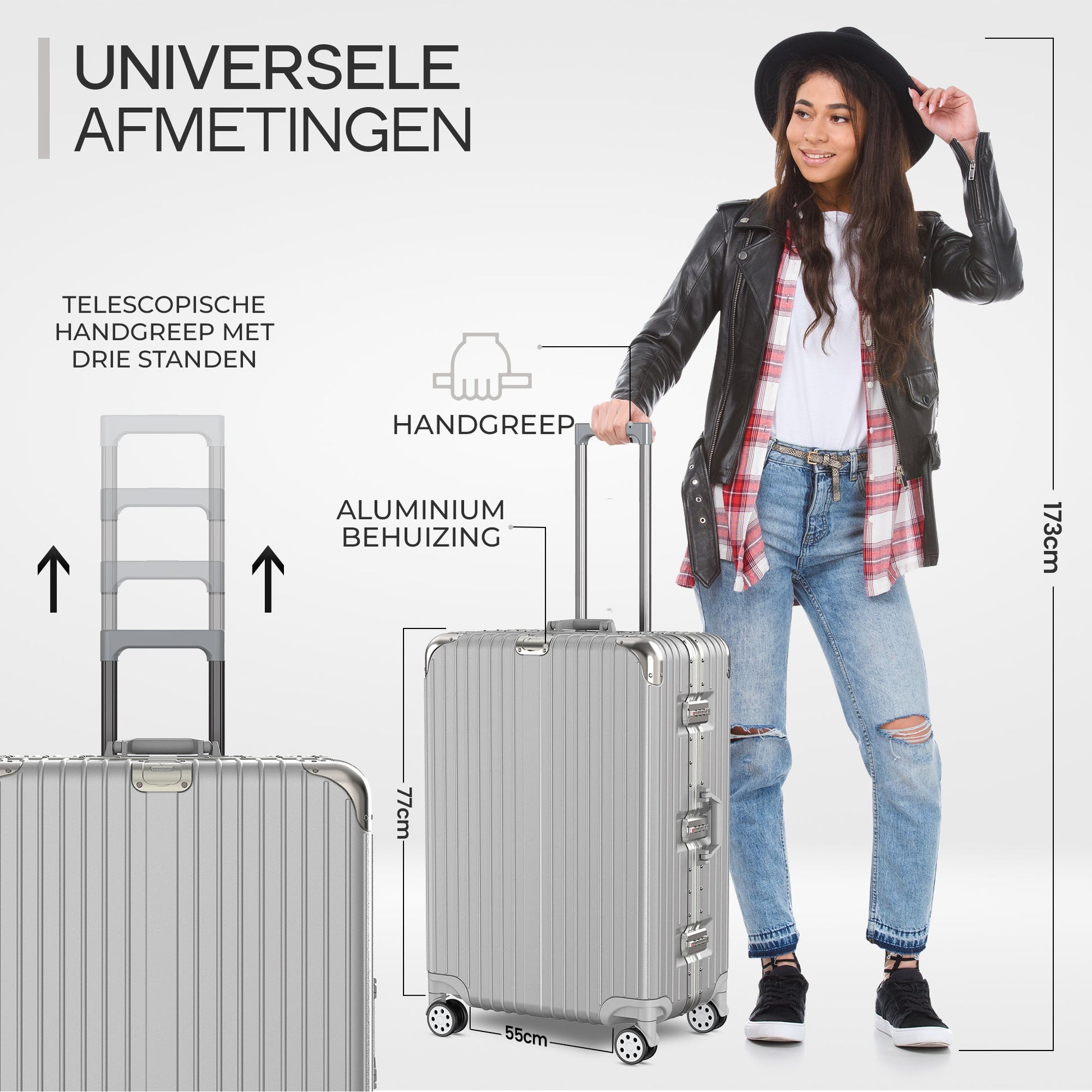 Voyagoux® AEON - 2 - delige Aluminium Reiskoffer Set - Zilver | S / L - Voyagoux