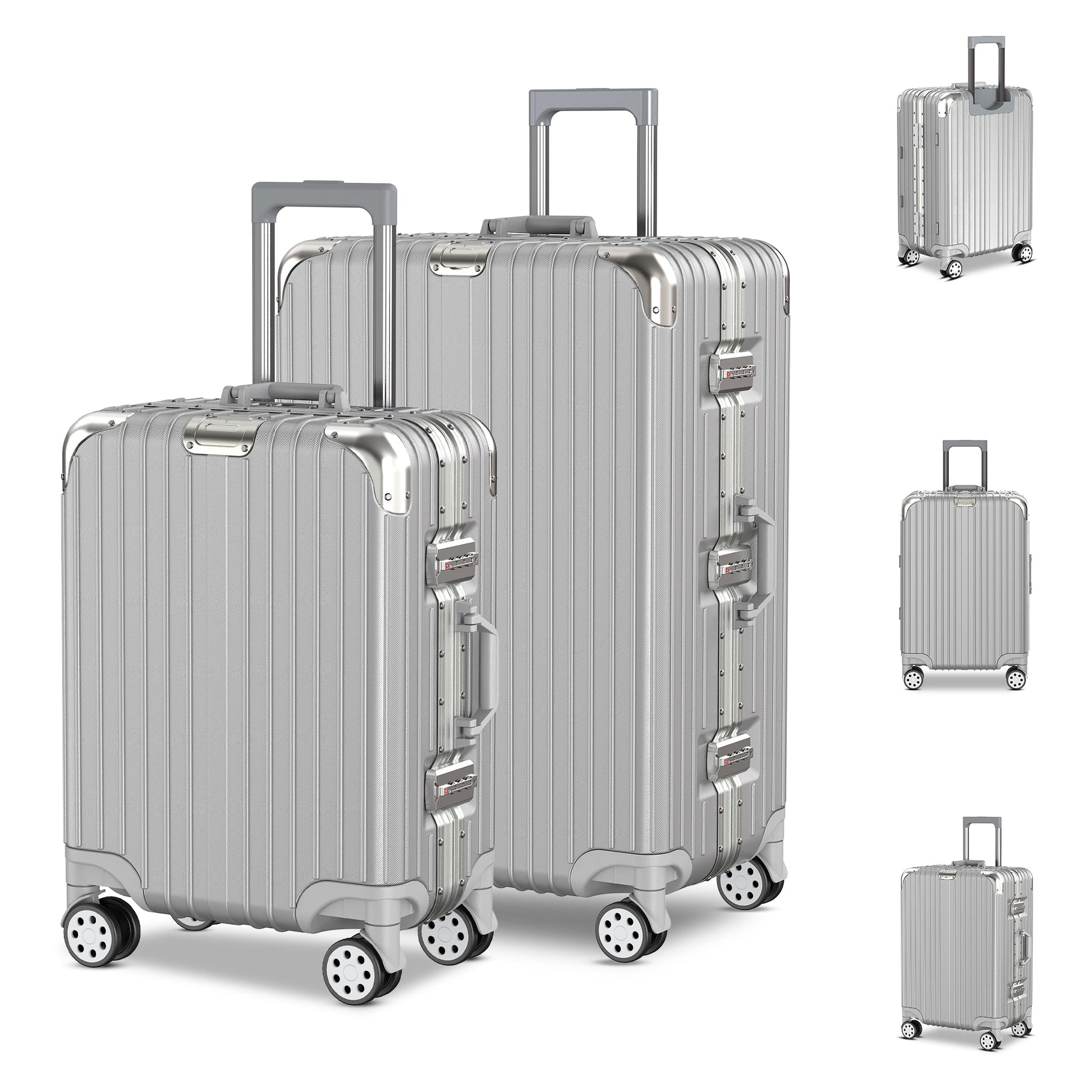 Voyagoux® AEON - 2 - delige Aluminium Reiskoffer Set - Zilver | S / L - Voyagoux