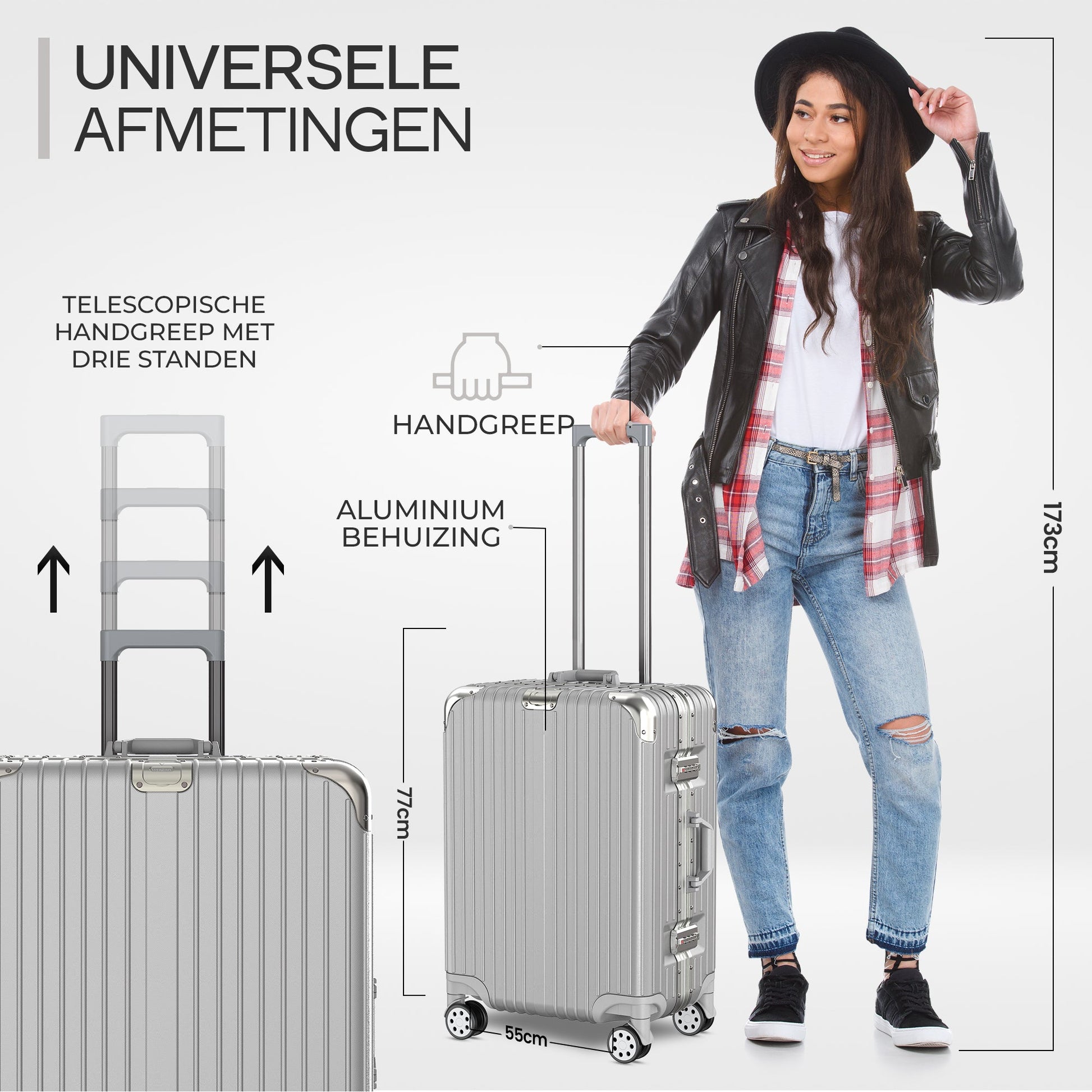 Voyagoux® AEON - 2 - delige Aluminium Reiskoffer Set - Zilver | S / M - Voyagoux